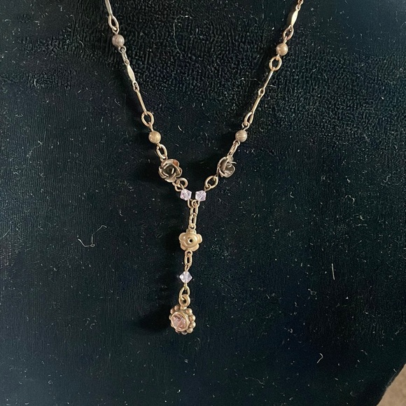 Elegant antique Gold and Purple flower Necklace and Earring Set - Picture 2 of 4